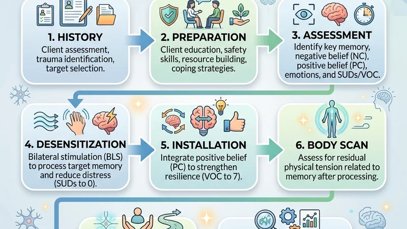 EMDR Therapy for PTSD: How It Works, Benefits & Cost Guide timeline of the eight structured phases of emdr therapy for trauma processing