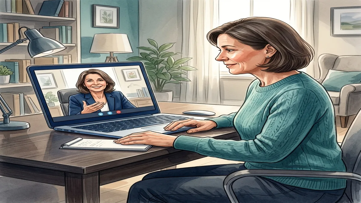 Best Online Therapy Platforms 2026: BetterHelp, Talkspace & Alternatives Person participating in an online cognitive behavioral therapy session via video call with a licensed therapist