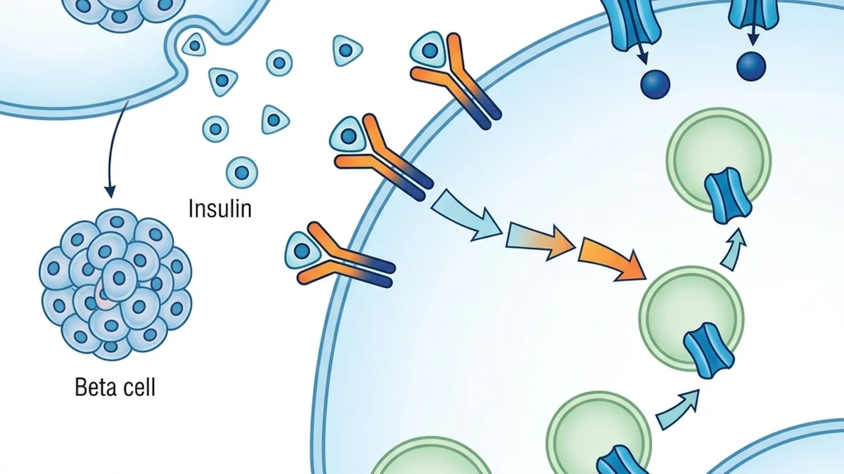 Optimal CGM Target Ranges for Non-Diabetics: A Clinical Interpretation Guide Physiological illustration of pancreatic beta cell glucose sensing: elevated glucose closes K-ATP channels, depolarizes the membrane, opens voltage-gated calcium channels, and triggers insulin exocytosis into the portal bloodstream.