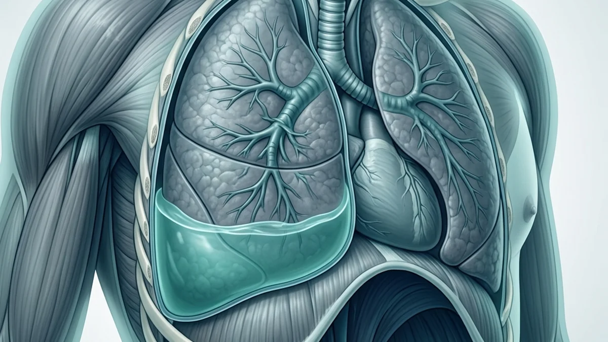 Medical diagram of pleural effusion showing fluid buildup compressing the lung